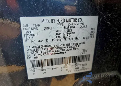 2008 Ford Edge Limited из США, поврежденный, VIN 2FMDK39C08BA41969